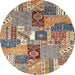 Round Abstract Red Brown Southwestern Rug, abs522