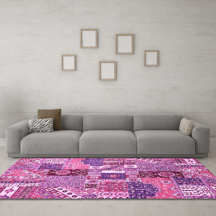 Machine Washable Southwestern Pink Country Rug in a Living Room, wshabs522pnk