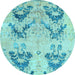 Round Abstract Light Blue Modern Rug, abs5230lblu