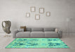 Machine Washable Abstract Turquoise Modern Area Rugs in a Living Room,, wshabs5230turq