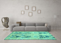 Machine Washable Abstract Turquoise Modern Rug, wshabs5230turq