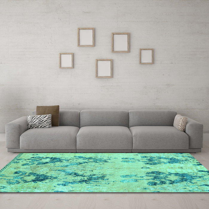 Machine Washable Abstract Turquoise Modern Area Rugs in a Living Room,, wshabs5230turq