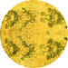 Round Abstract Yellow Modern Rug, abs5230yw