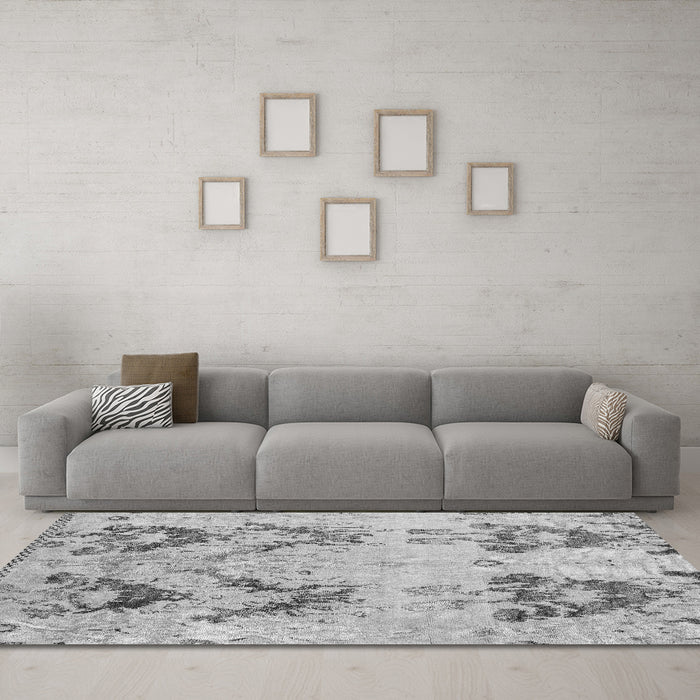 Machine Washable Abstract Gray Modern Rug in a Living Room,, wshabs5230gry