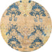 Round Abstract Dark Almond Brown Modern Rug, abs5230