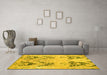 Machine Washable Abstract Yellow Modern Rug in a Living Room, wshabs5230yw