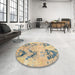 Round Abstract Dark Almond Brown Modern Rug in a Office, abs5230