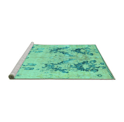 Sideview of Machine Washable Abstract Turquoise Modern Area Rugs, wshabs5230turq