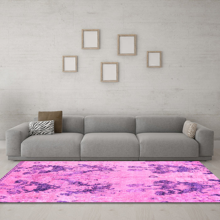 Machine Washable Abstract Pink Modern Rug in a Living Room, wshabs5230pnk
