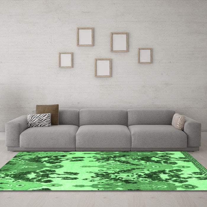 Machine Washable Abstract Emerald Green Modern Area Rugs in a Living Room,, wshabs5231emgrn