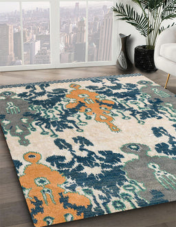 Abstract Pale Silver Gray Modern Rug in Family Room, abs5231