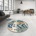 Round Machine Washable Abstract Pale Silver Gray Rug in a Office, wshabs5231