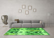 Machine Washable Abstract Green Modern Area Rugs in a Living Room,, wshabs5231grn