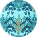 Round Machine Washable Abstract Light Blue Modern Rug, wshabs5231lblu