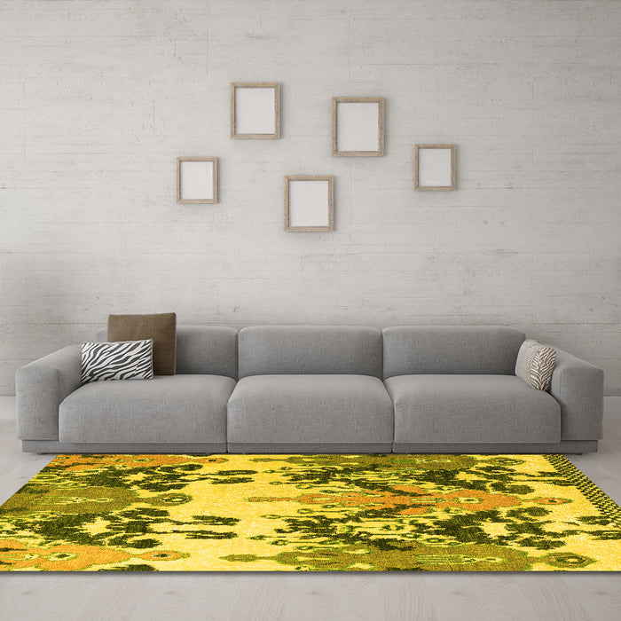 Machine Washable Abstract Yellow Modern Rug in a Living Room, wshabs5231yw
