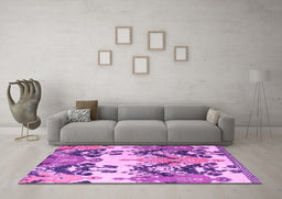 Machine Washable Abstract Pink Modern Rug in a Living Room, wshabs5231pnk