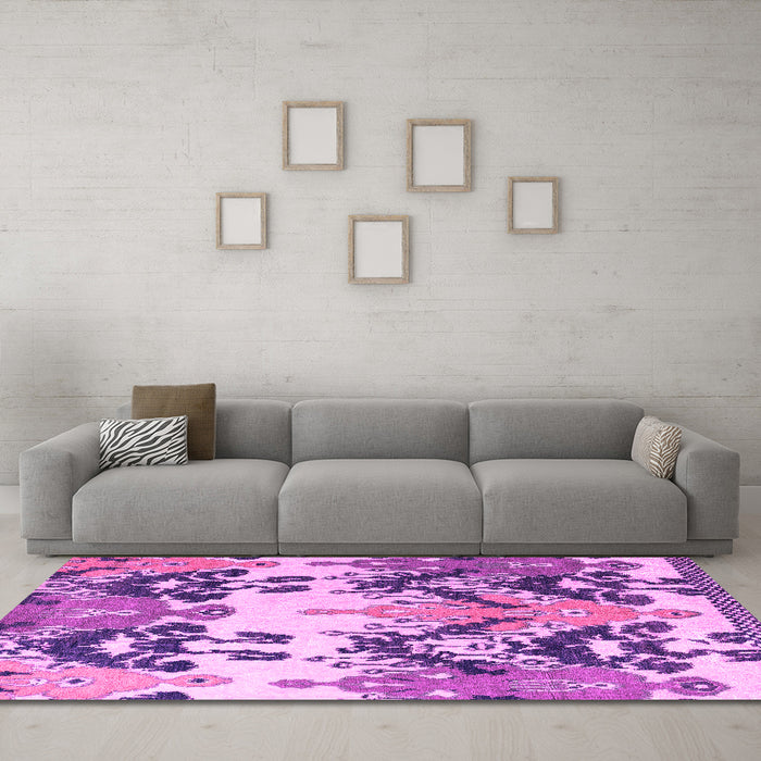 Machine Washable Abstract Pink Modern Rug in a Living Room, wshabs5231pnk