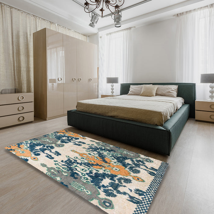 Machine Washable Abstract Pale Silver Gray Rug in a Bedroom, wshabs5231