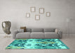 Machine Washable Abstract Turquoise Modern Area Rugs in a Living Room,, wshabs5231turq