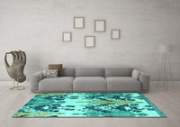 Machine Washable Abstract Turquoise Modern Rug, wshabs5231turq