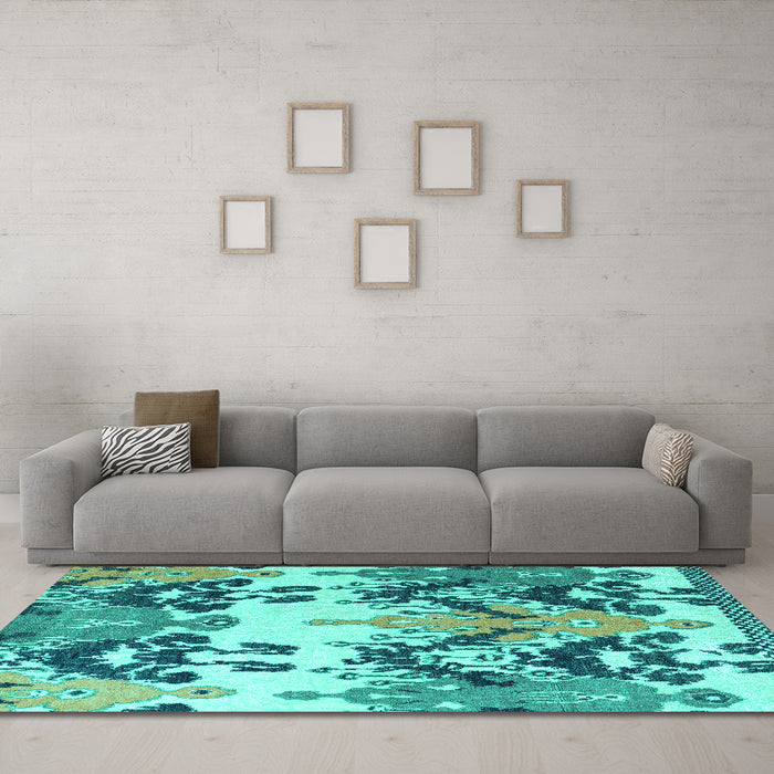 Machine Washable Abstract Turquoise Modern Area Rugs in a Living Room,, wshabs5231turq
