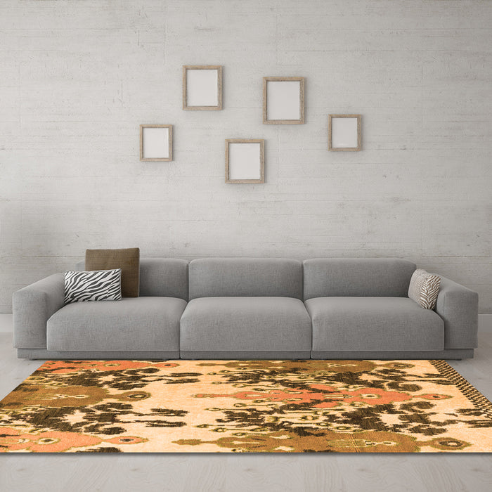 Machine Washable Abstract Orange Modern Area Rugs in a Living Room, wshabs5231org