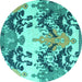 Round Abstract Turquoise Modern Rug, abs5231turq