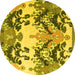 Round Abstract Yellow Modern Rug, abs5231yw