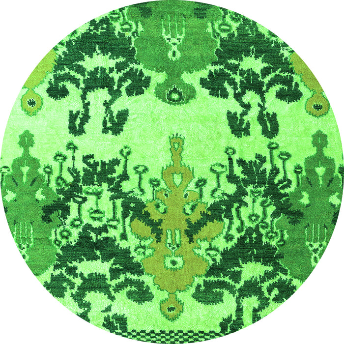 Round Machine Washable Abstract Green Modern Area Rugs, wshabs5231grn
