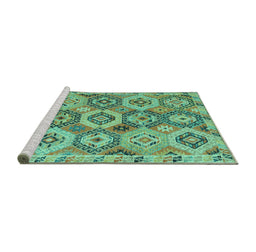 Sideview of Machine Washable Southwestern Turquoise Country Area Rugs, wshabs5232turq