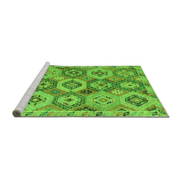 Sideview of Machine Washable Southwestern Green Country Area Rugs, wshabs5232grn