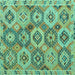 Square Machine Washable Southwestern Turquoise Country Area Rugs, wshabs5232turq