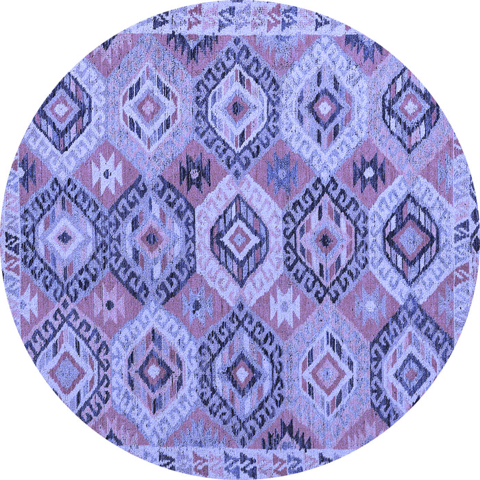 Round Machine Washable Southwestern Blue Country Rug, wshabs5232blu