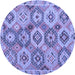 Round Machine Washable Southwestern Blue Country Rug, wshabs5232blu