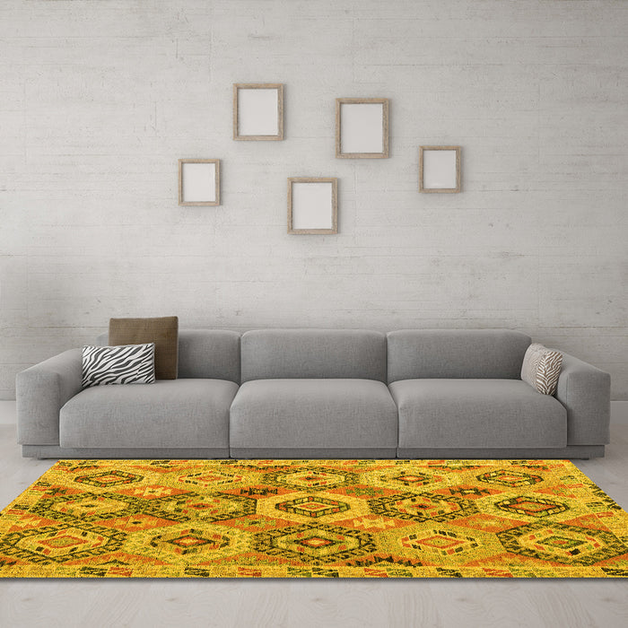 Machine Washable Southwestern Yellow Country Rug in a Living Room, wshabs5232yw