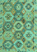 Machine Washable Southwestern Turquoise Country Area Rugs, wshabs5232turq