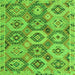 Square Machine Washable Southwestern Green Country Area Rugs, wshabs5232grn
