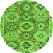 Round Machine Washable Southwestern Green Country Area Rugs, wshabs5232grn