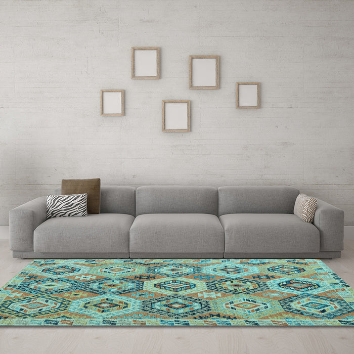 Machine Washable Southwestern Light Blue Country Rug in a Living Room, wshabs5232lblu