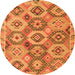 Round Machine Washable Southwestern Orange Country Area Rugs, wshabs5232org