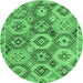 Round Southwestern Emerald Green Country Rug, abs5232emgrn