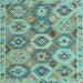 Square Machine Washable Southwestern Light Blue Country Rug, wshabs5232lblu