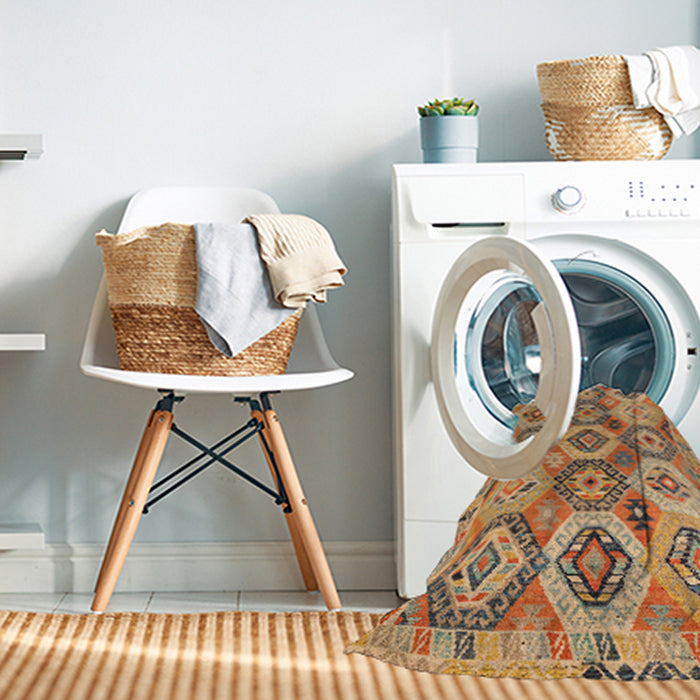 Machine Washable Abstract Red Rug in a Washing Machine, wshabs5232