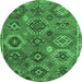 Round Southwestern Emerald Green Country Rug, abs5233emgrn