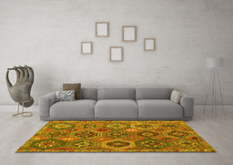 Machine Washable Southwestern Yellow Country Rug in a Living Room, wshabs5233yw