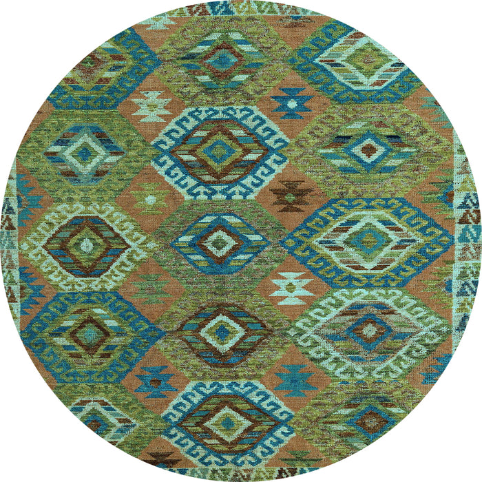 Round Southwestern Light Blue Country Rug, abs5233lblu