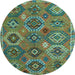 Round Southwestern Light Blue Country Rug, abs5233lblu