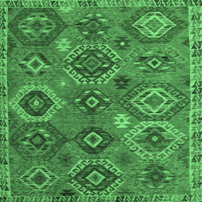 Square Machine Washable Southwestern Emerald Green Country Area Rugs, wshabs5233emgrn