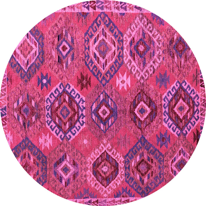 Round Machine Washable Southwestern Pink Country Rug, wshabs5233pnk