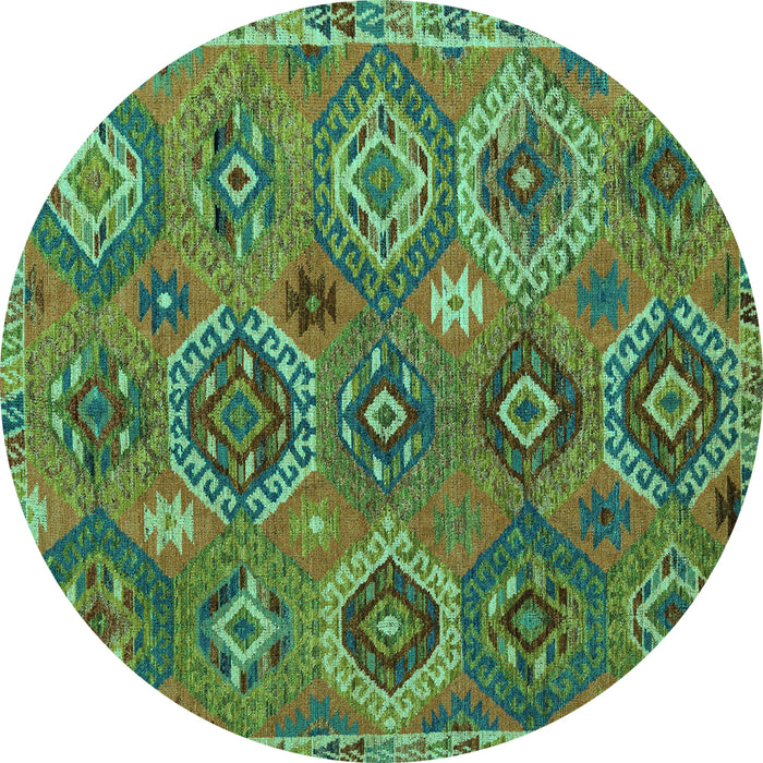 Round Machine Washable Southwestern Turquoise Country Area Rugs, wshabs5233turq